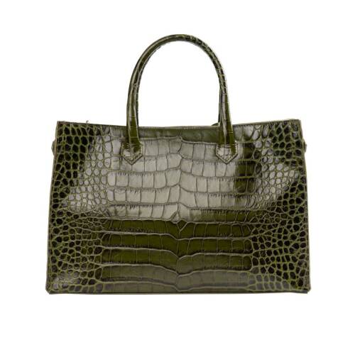 Guzini 8101 Women's Genuine Leather Handbag - Croco Khaki - 2