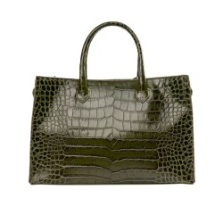 Guzini 8101 Women's Genuine Leather Handbag - Croco Khaki - 2