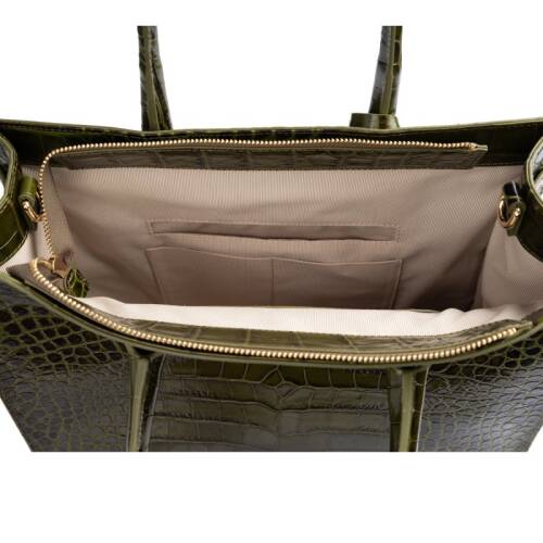 Guzini 8101 Women's Genuine Leather Handbag - Croco Khaki - 4