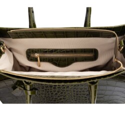 Guzini 8101 Women's Genuine Leather Handbag - Croco Khaki - 5
