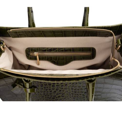 Guzini 8101 Women's Genuine Leather Handbag - Croco Khaki - 5