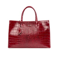 Guzini 8101 Women's Genuine Leather Handbag - Croco Red - Luxury Bag
