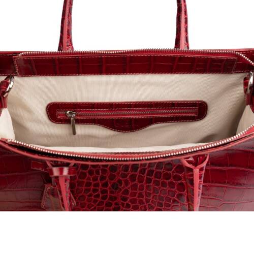 Guzini 8101 Women's Genuine Leather Handbag - Croco Red - 4