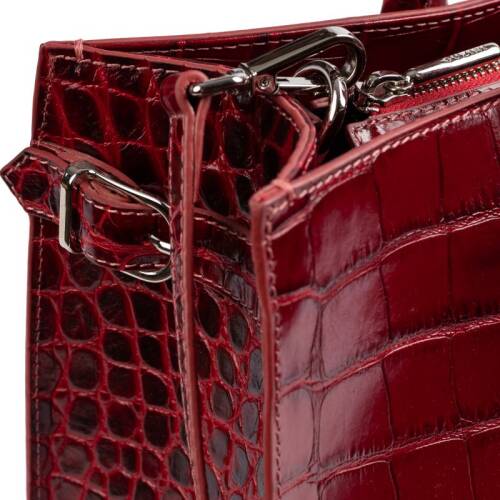 Guzini 8101 Women's Genuine Leather Handbag - Croco Red - 6