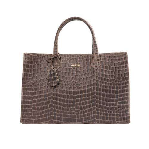 Guzini 8101 Women's Genuine Leather Handbag - Croco Sand - 1