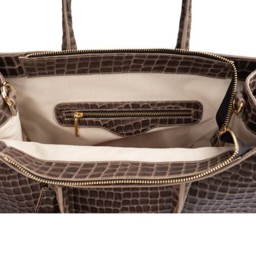 Guzini 8101 Women's Genuine Leather Handbag - Croco Sand - 5