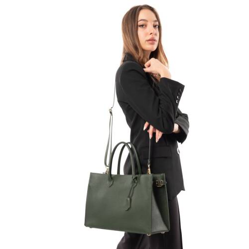 Guzini 8101 Women's Genuine Leather Handbag - Dark Green - 8