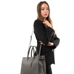 Guzini 8101 Women's Genuine Leather Handbag - Dark Grey - 5