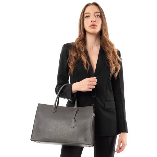 Guzini 8101 Women's Genuine Leather Handbag - Dark Grey - 6