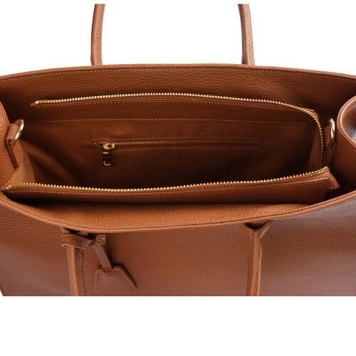 Guzini 8101 Women's Genuine Leather Handbag - Tan Brown - 5