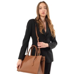 Guzini 8101 Women's Genuine Leather Handbag - Tan Brown - 7