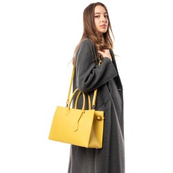 Guzini 8101 Women's Genuine Leather Handbag - Yellow - 8