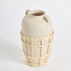Maisonord Large Natural Wicker Woven Ceramic Vase - Beige - 26 cm - Luxury Home