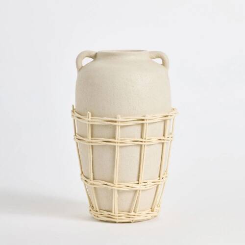 Maisonord Large Natural Wicker Woven Ceramic Vase - Beige - 26 cm - 2