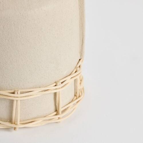 مزهرية سيراميك منسوجة من الخيزران الطبيعي بمقبض-بيج-19 سم - 4