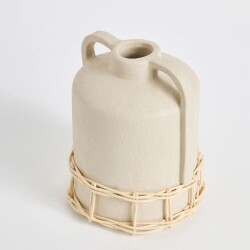 Maisonord Natural Wicker Woven Ceramic Vase with Handle - Beige - 19 cm - Luxury Home