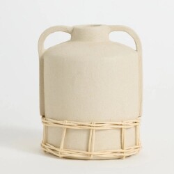 Maisonord Natural Wicker Woven Ceramic Vase with Handle - Beige - 19 cm - 2
