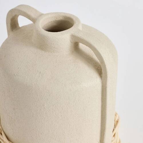 Maisonord Natural Wicker Woven Ceramic Vase with Handle - Beige - 19 cm - 3
