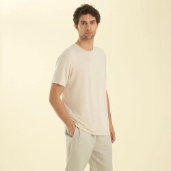 Men's Crew Neck Cotton Albano T-Shirt Beige - 4