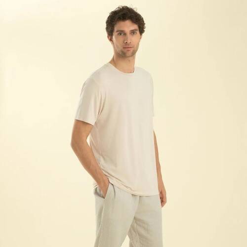 Men's Crew Neck Cotton Albano T-Shirt Beige - 4