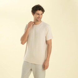 Men's Crew Neck Cotton Albano T-Shirt Beige - 2
