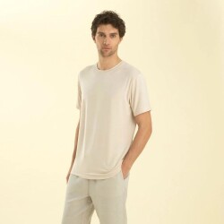 Men's Crew Neck Cotton Albano T-Shirt Beige - 3