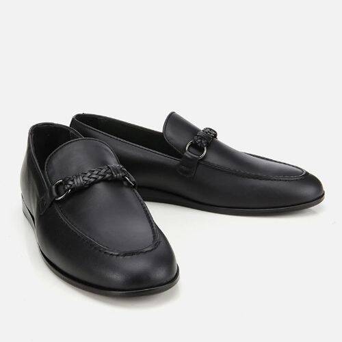 Men's Leather Black Classic Loafer with Buckle Detail - 2