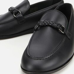 Men's Leather Black Classic Loafer with Buckle Detail - 3