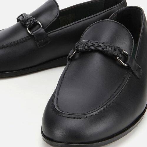 Men's Leather Black Classic Loafer with Buckle Detail - 3