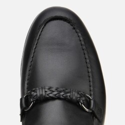 Men's Leather Black Classic Loafer with Buckle Detail - 5