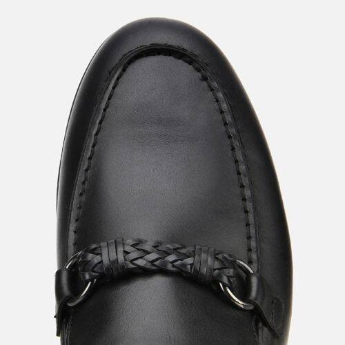 Men's Leather Black Classic Loafer with Buckle Detail - 5