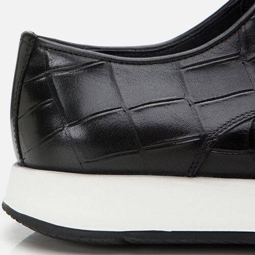 Men's Leather Black Crocodile Pattern Casual Shoes - 2