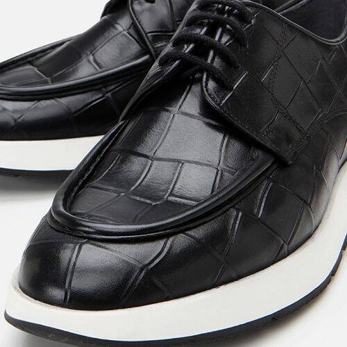 Men's Leather Black Crocodile Pattern Casual Shoes - 3