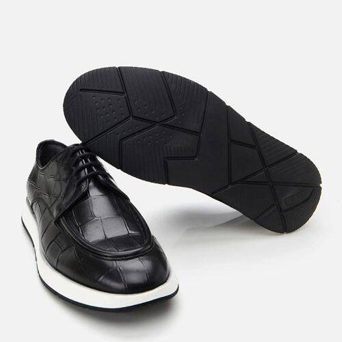 Men's Leather Black Crocodile Pattern Casual Shoes - 6