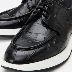 Men's Leather Black Crocodile Pattern Casual Shoes - 3