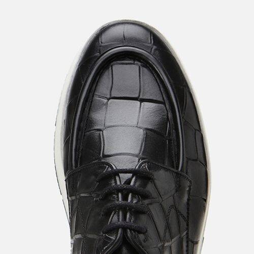 Men's Leather Black Crocodile Pattern Casual Shoes - 4