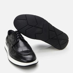 Men's Leather Black Crocodile Pattern Casual Shoes - 6
