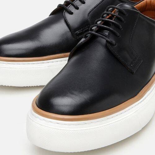 Men's Leather Black Lightweight Casual Shoes - 3