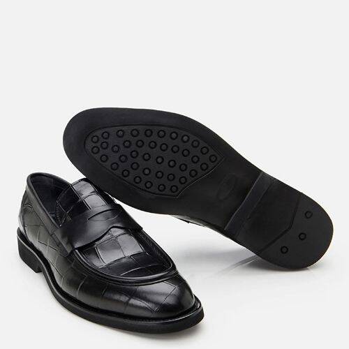 Men's Leather Black Lightweight Sole Classic Loafer - 6