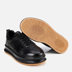 Men's Leather Black Soft Textured Casual Shoes - 6