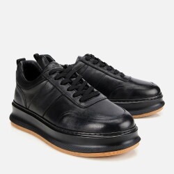 Men's Leather Black Soft Textured Casual Shoes - 2