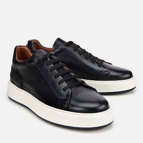 Men's Leather Black Soft Textured Casual Shoes - 2