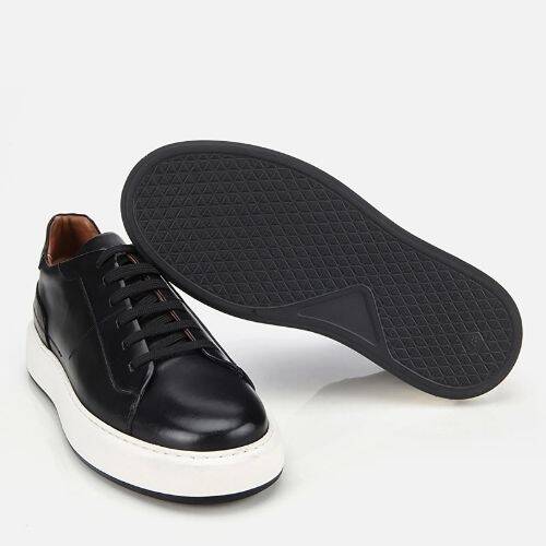 Men's Leather Black Soft Textured Casual Shoes - 6