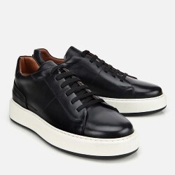 Men's Leather Black Soft Textured Casual Shoes - 2