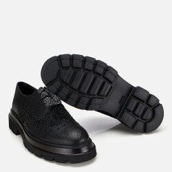 Men's Leather Black Speckled High-Platform Casual Shoes - 6