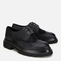 Men's Leather Black Speckled High-Platform Casual Shoes - 2