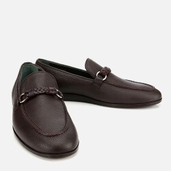 Men's Leather Brown Classic Loafer with Buckle Detail - 2