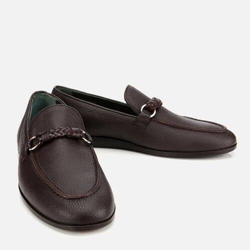 Men's Leather Brown Classic Loafer with Buckle Detail - 2