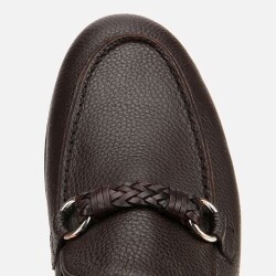 Men's Leather Brown Classic Loafer with Buckle Detail - 5