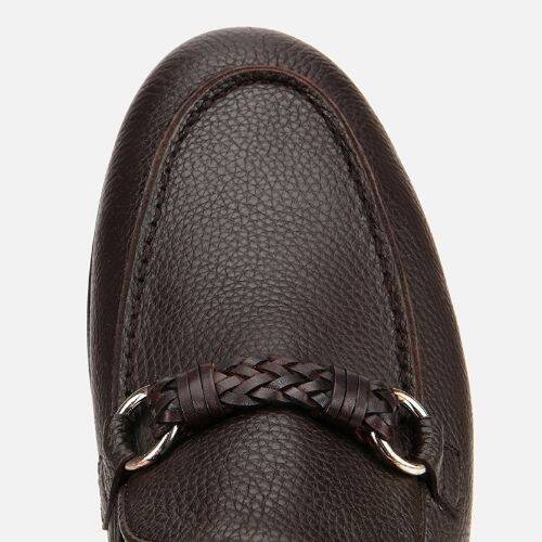 Men's Leather Brown Classic Loafer with Buckle Detail - 5